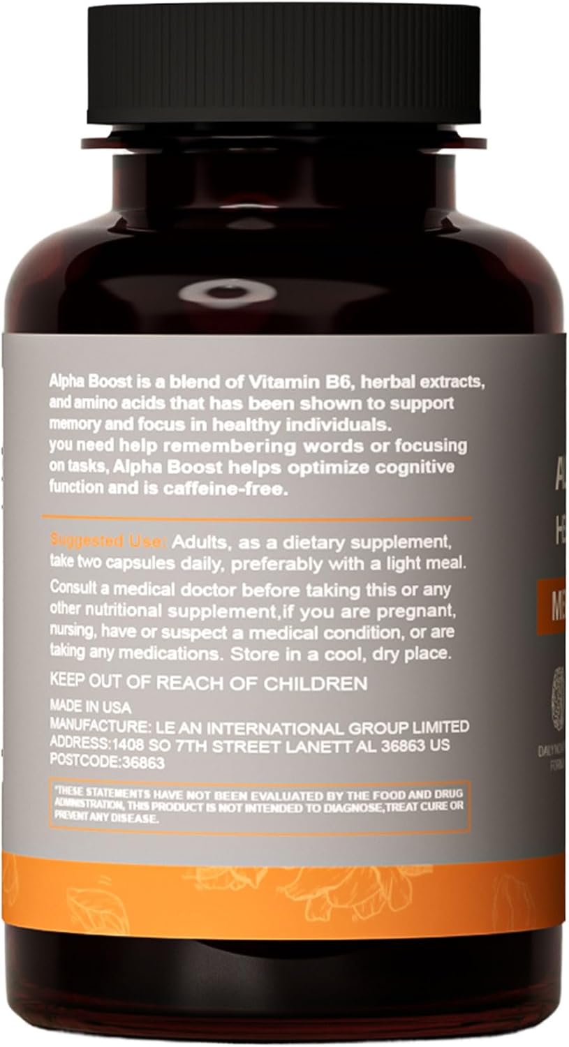 Enhance Focus and Memory with SyXIOP Alpha Boost Capsules - Vitamin B6, L-Tyrosine, L-Theanine, and More