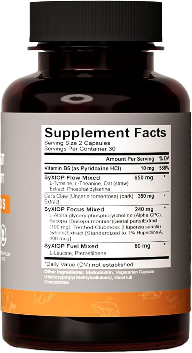 Enhance Focus and Memory with SyXIOP Alpha Boost Capsules - Vitamin B6, L-Tyrosine, L-Theanine, and More