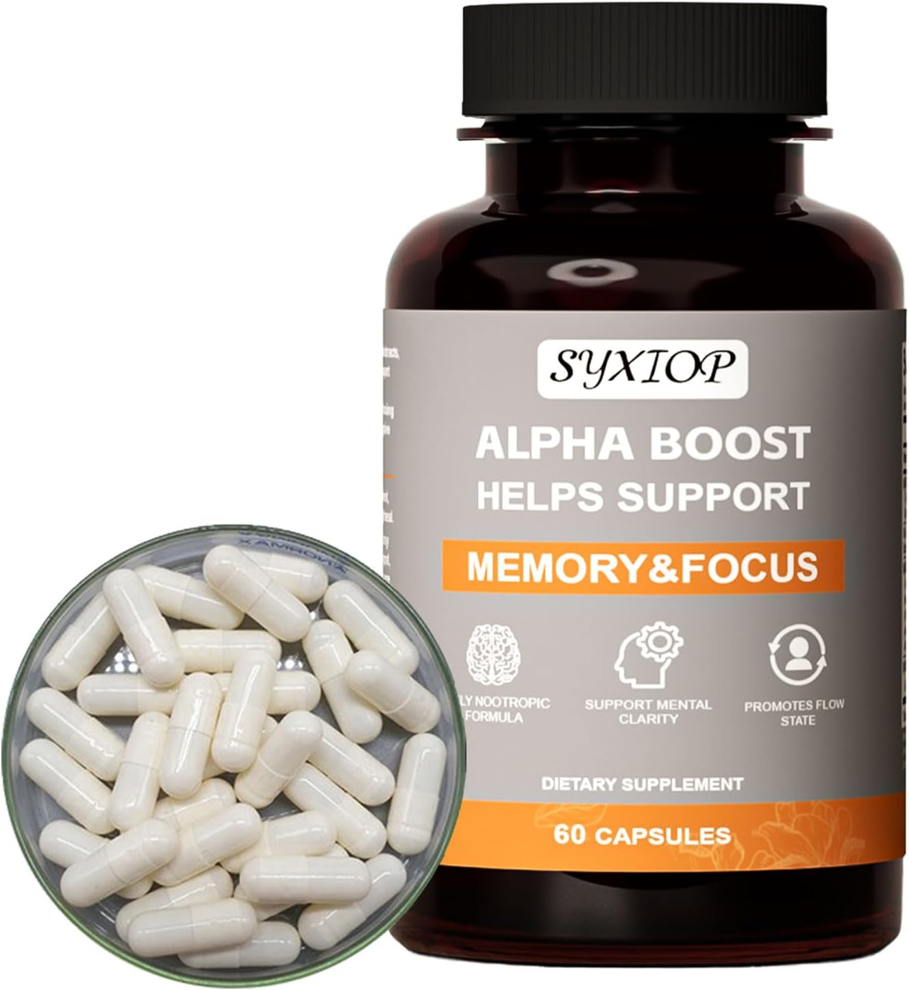 Enhance Focus and Memory with SyXIOP Alpha Boost Capsules - Vitamin B6, L-Tyrosine, L-Theanine, and More