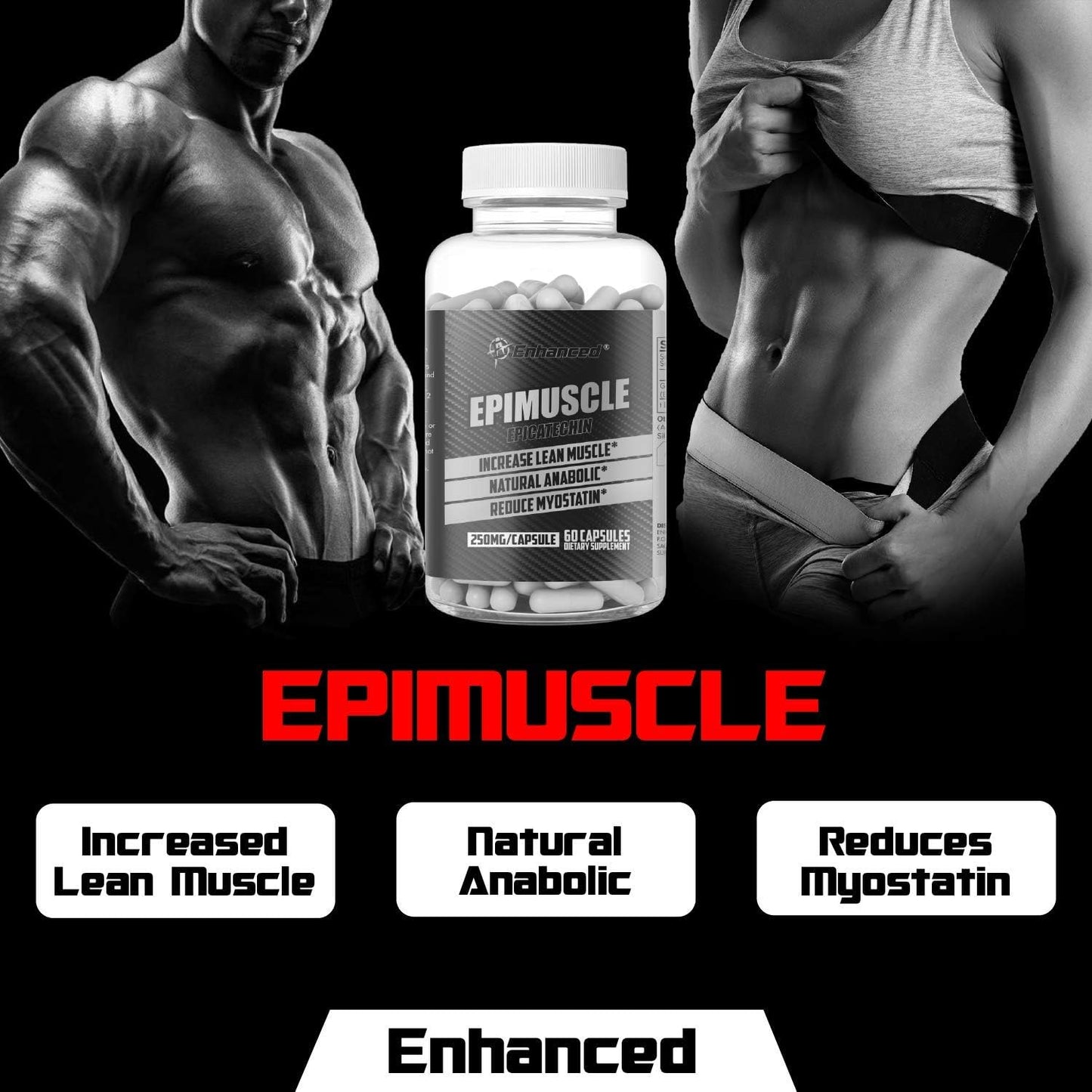 Enhanced Athlete Epimuscle: Natural Anabolic for Lean Mass Gain - 250mg Pure Epicatechin - 60 Capsules