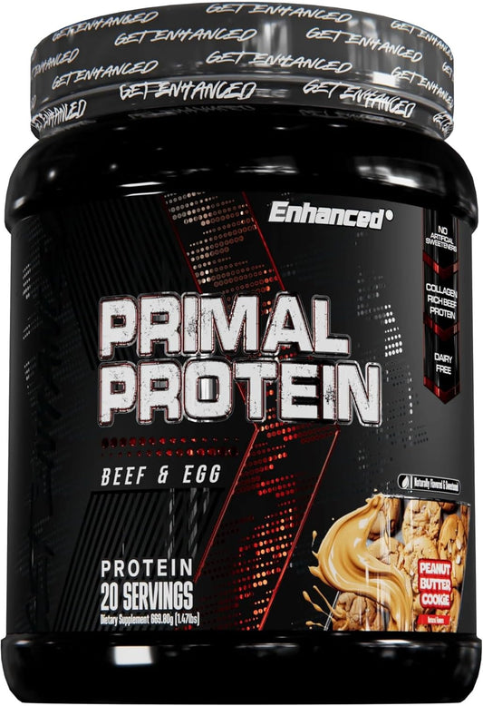 Enhanced Labs Primal Protein: Dairy-Free, Soy-Free, Gluten-Free Beef and Egg Protein - 27g (1 Tub, Peanut Butter Cookie)