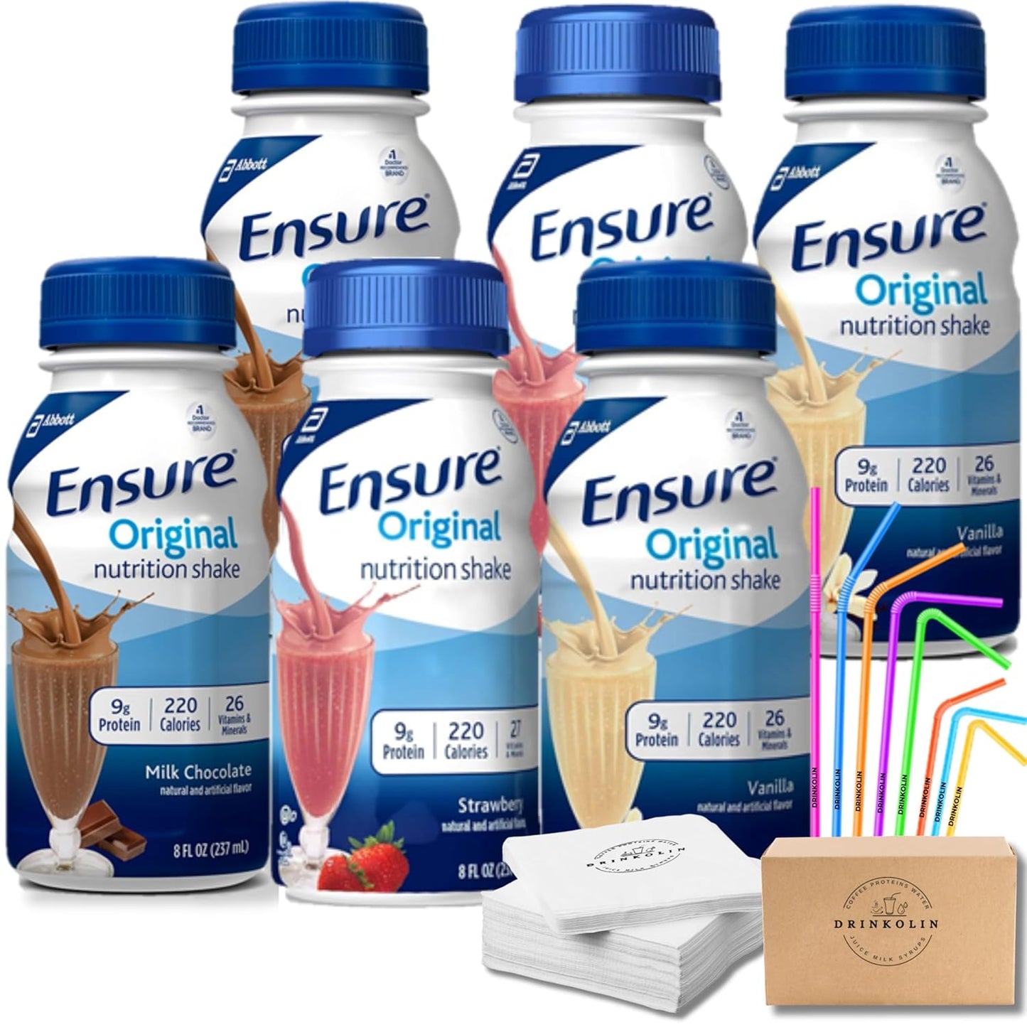 Ensure Original Nutrition Shakes Variety Pack - 6 Pack of Milk Chocolate, Vanilla, and Strawberry Flavors with Essential Vitamins and Minerals