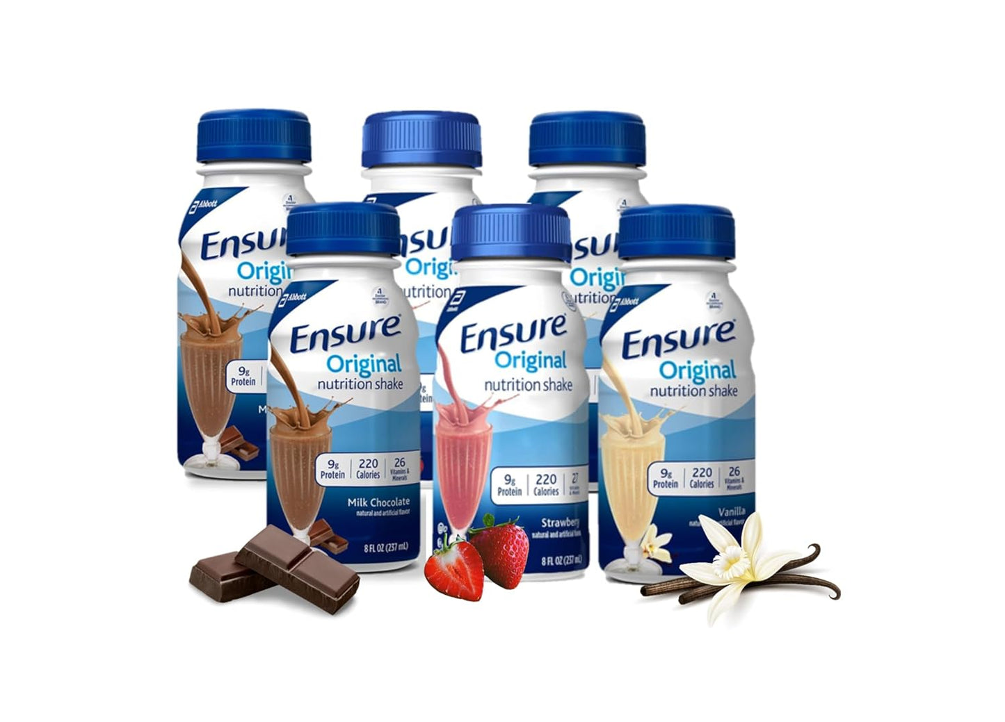 Ensure Original Nutrition Shakes Variety Pack - 6 Pack of Milk Chocolate, Vanilla, and Strawberry Flavors with Essential Vitamins and Minerals