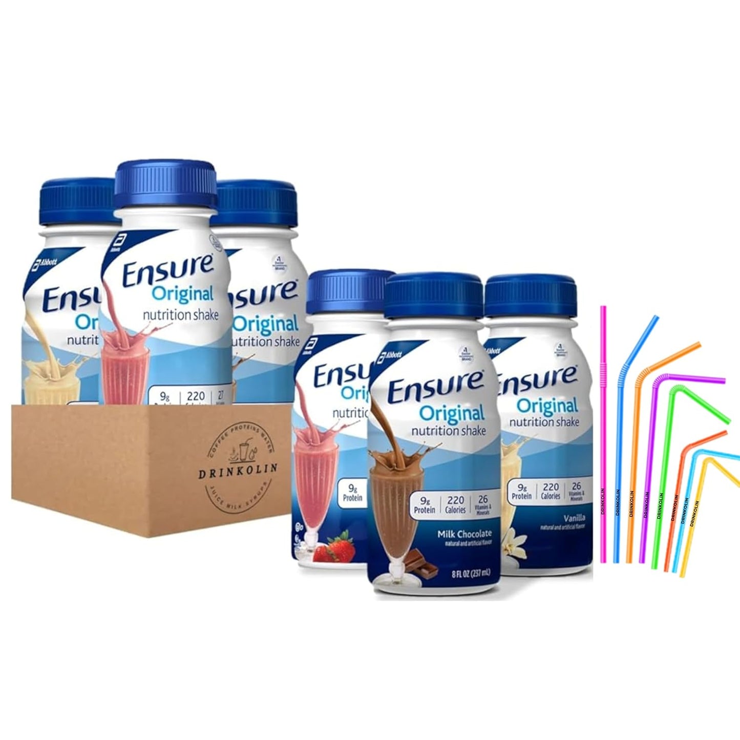 Ensure Original Nutrition Shakes Variety Pack - 6 Pack of Milk Chocolate, Vanilla, and Strawberry Flavors with Essential Vitamins and Minerals