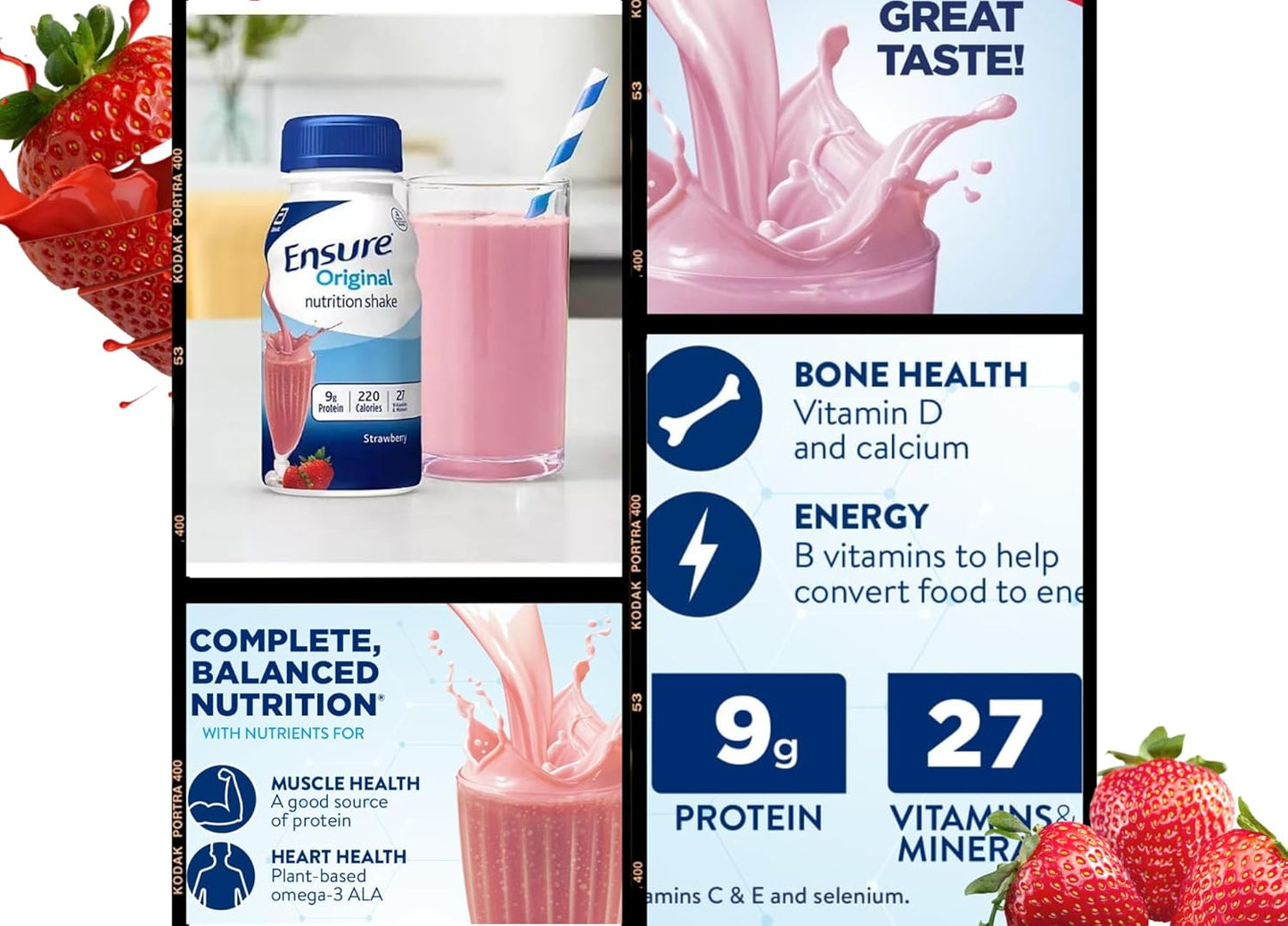 Ensure Original Nutrition Shakes Variety Pack - 6 Pack of Milk Chocolate, Vanilla, and Strawberry Flavors with Essential Vitamins and Minerals