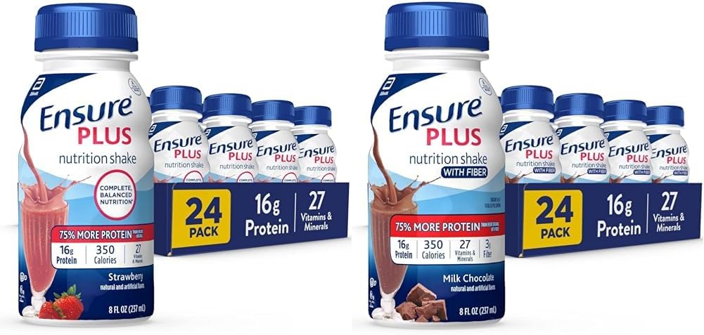 Ensure Plus Nutrition Shake - Milk Chocolate, 16g Protein, Meal Replacement, Gluten Free, 8 Fl Oz, Pack of 24 with Fiber