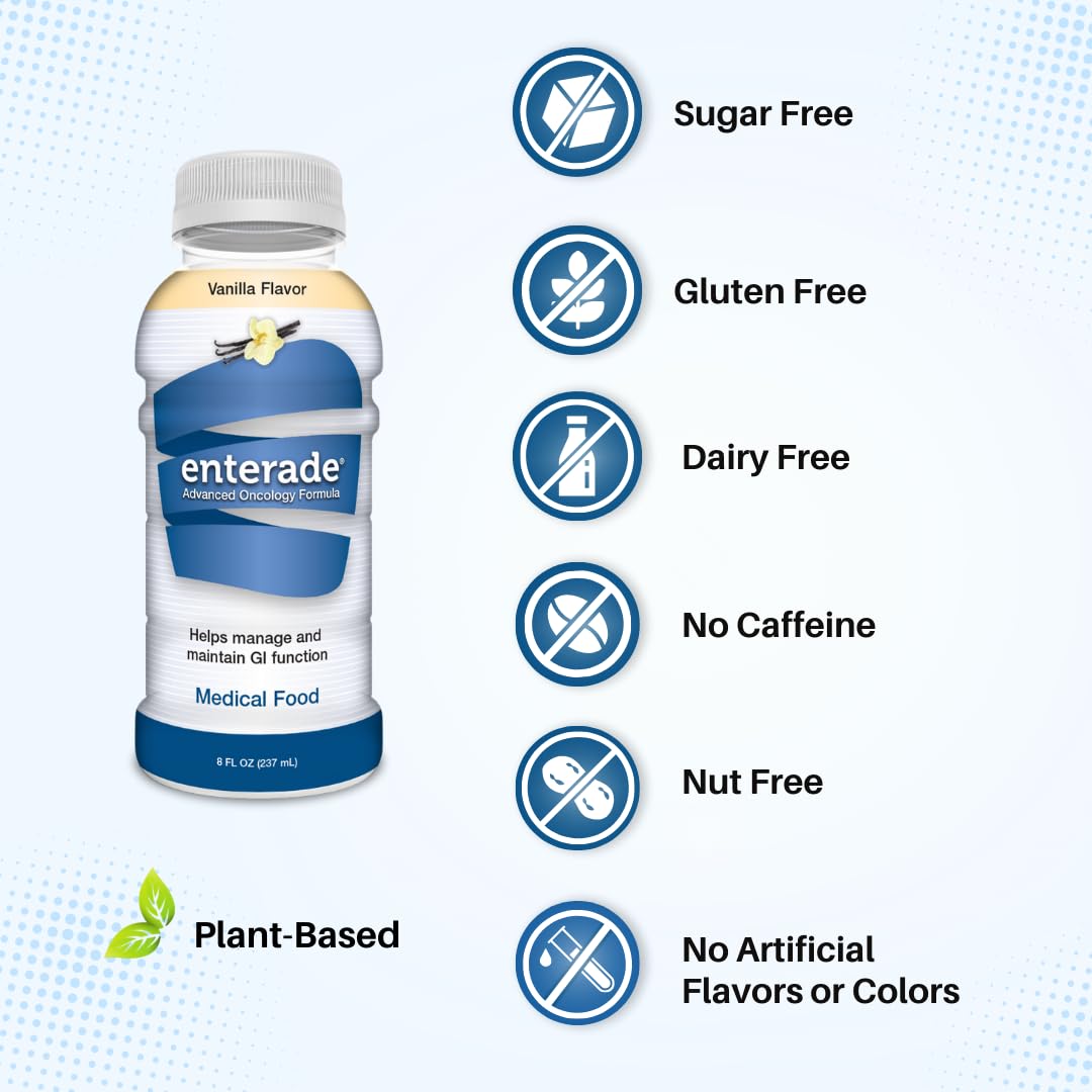 enterade AO Vanilla Flavor 8oz - 12 Bottles, Formulated to Alleviate GI Side Effects During Treatment, Supportive Care Drink