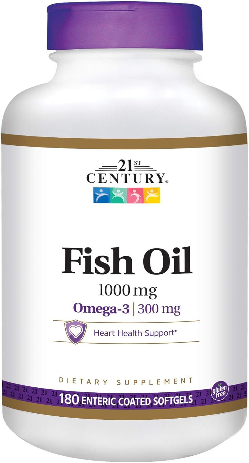 Enteric Coated Fish Oil Softgels 1000mg, 180-Count x 2 - 21st Century Formula