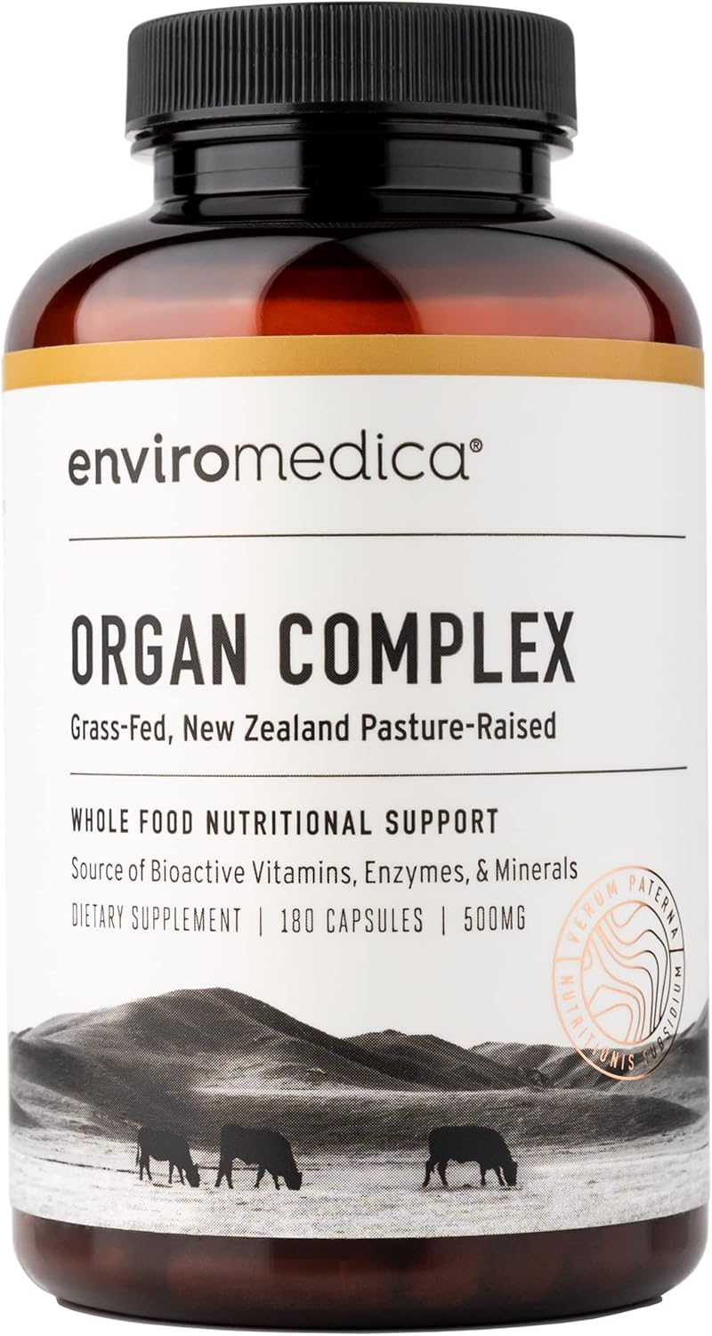 Enviromedica Grass-Fed Organ Complex: Freeze-Dried Beef Liver, Kidney, Heart, and Pancreas - 180 Capsules