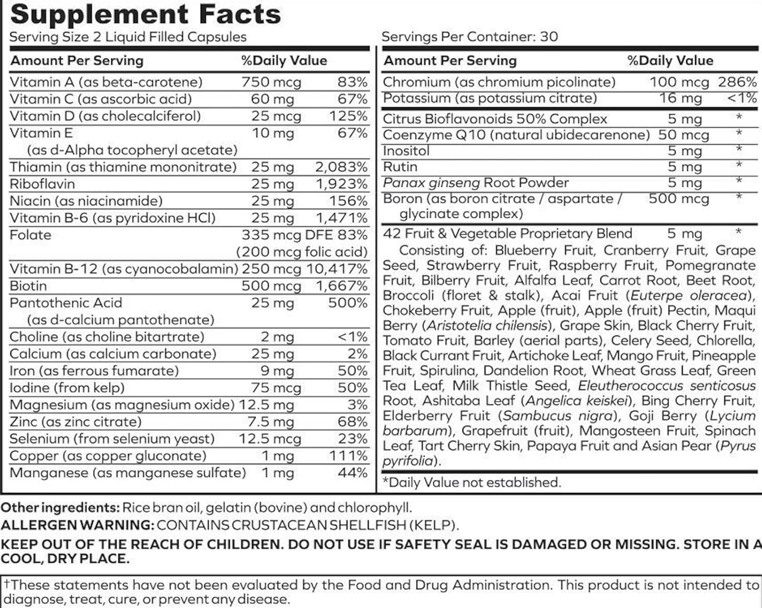 envitamin Ultimate Multivitamin Multimineral with Superfood, 60 Count - Includes 42 Fruit and Vegetable Blend