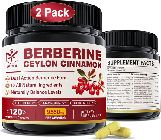envycure Berberine 1500mg Supplement with Ceylon Cinnamon, Bitter Melon, Banana Leaf Extract - Immune Support & Body Management - 10-in-1 Formula - Non-GMO - 240 Veg Caps