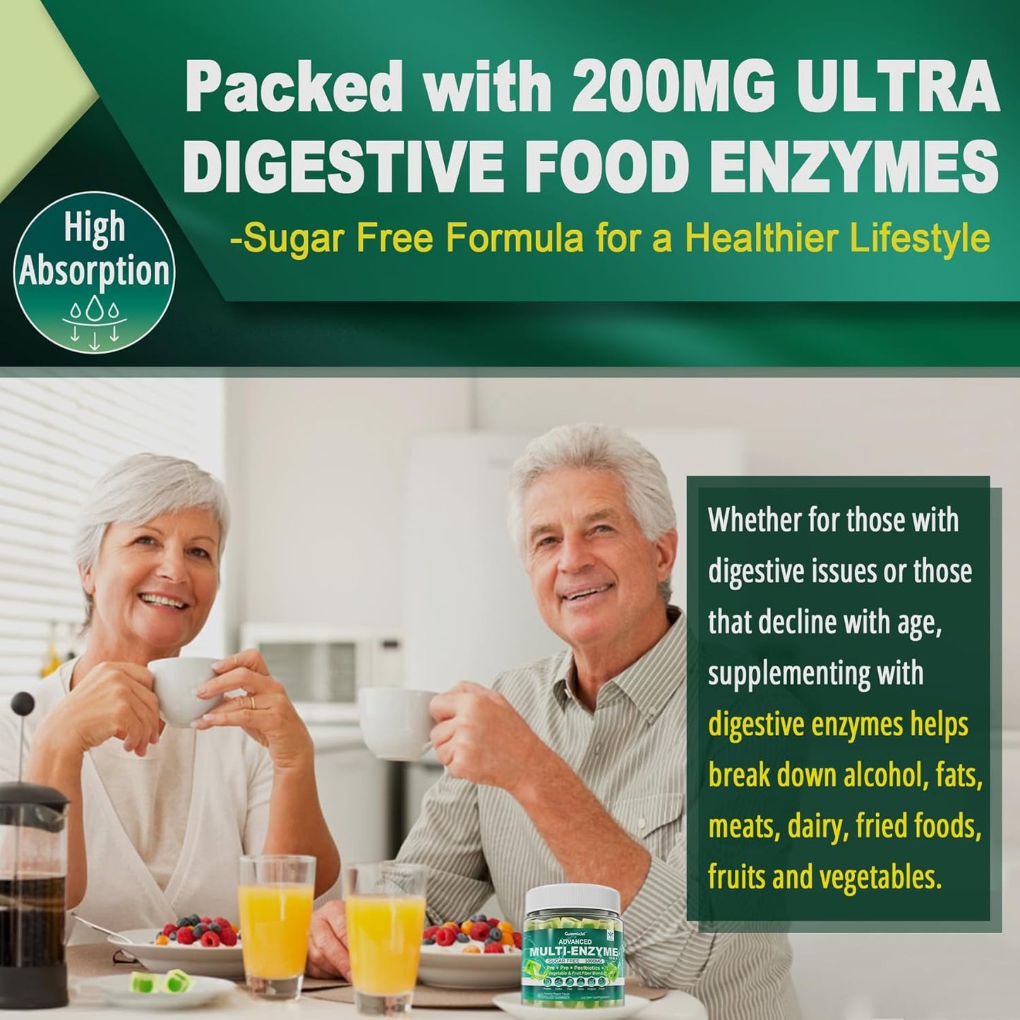 EnvyCure Digestive Enzymes with Probiotics, Prebiotics & Postbiotic Supplement - 1000mg Super Enzymes, 90B CFU Probiotic, Fiber - Digestive Health, Gas & Bloating Relief - Pack of 2