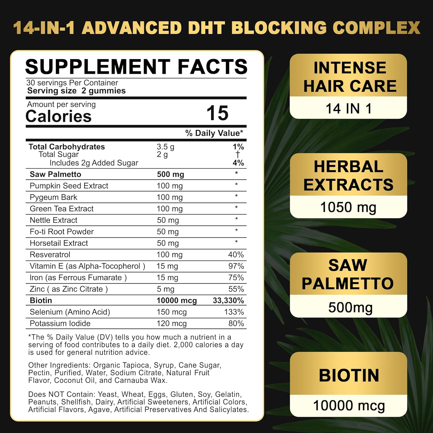 EnvyDeal DHT Blocker Gummies Hair Growth Supplement with Saw Palmetto & Biotin - Prevent Hair Loss, Balance Hormones, Potent Blend for Men & Women