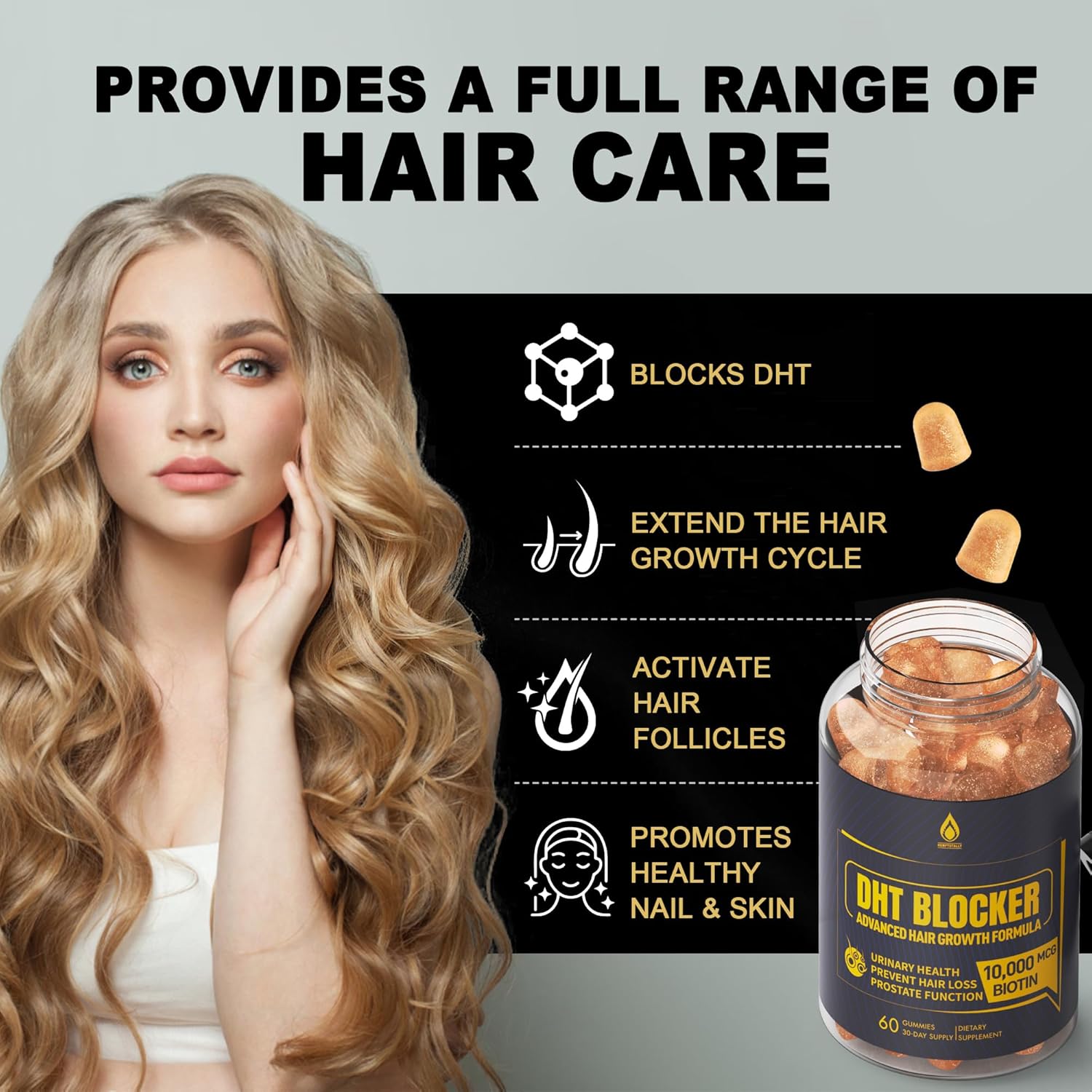 EnvyDeal DHT Blocker Gummies Hair Growth Supplement with Saw Palmetto & Biotin - Prevent Hair Loss, Balance Hormones, Potent Blend for Men & Women