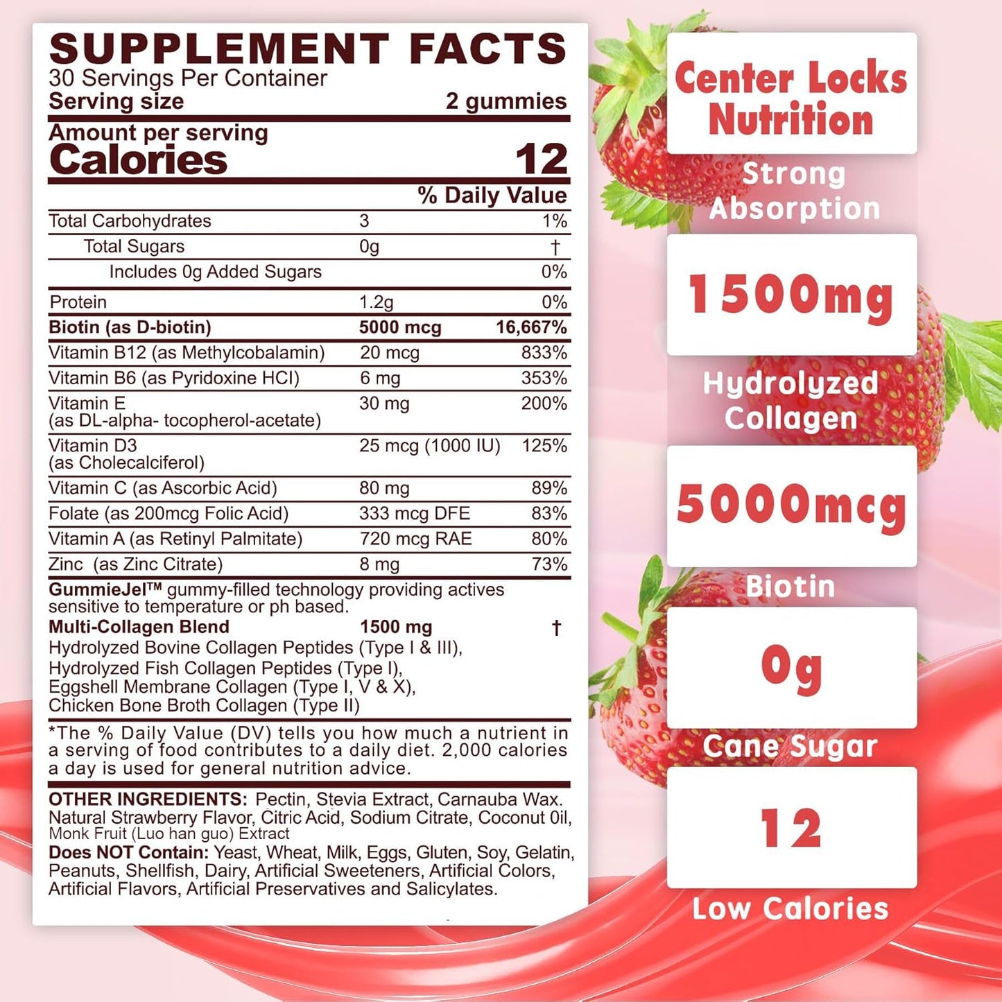 EnvyDeal Sugar-Free Collagen Peptide Gummies with 1500mg Protein & Essential Vitamins for Immune Health, Digestion, Skin, Hair, Nails, and Bones - 60 Count