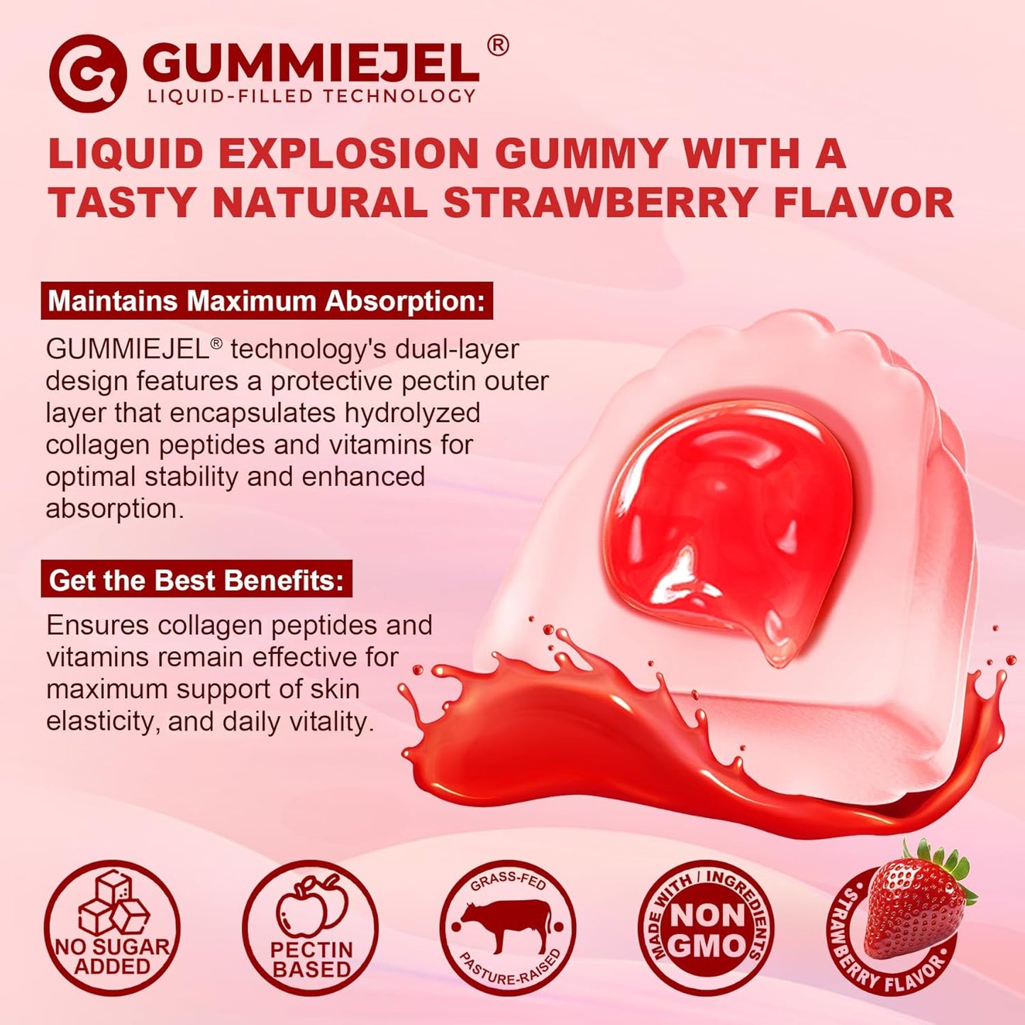 EnvyDeal Sugar-Free Collagen Peptide Gummies with 1500mg Protein & Essential Vitamins for Immune Health, Digestion, Skin, Hair, Nails, and Bones - 60 Count