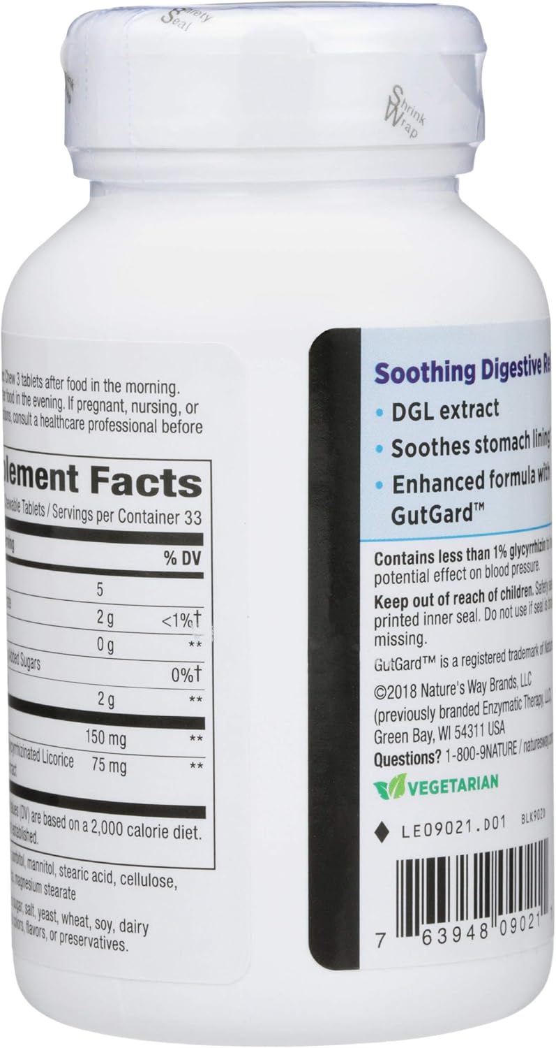 Enzymatic Therapy DGL 100 Chewable Tablets - Fructose-Free Formula - 1 Pack