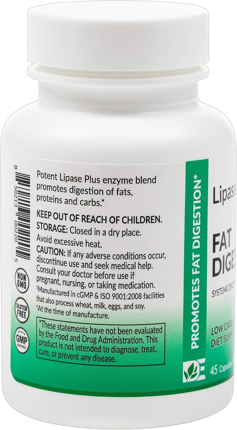 Enzyme-Enhanced Digestive Supplement for Fatty Foods and Omega Fatty Acid Absorption - 45 Capsules