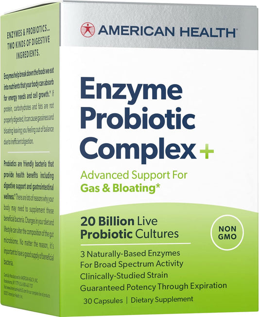 Enzyme Probiotic Complex Plus with 20 Billion Microorganisms - Supports Digestive Health, Reduces Gas & Bloating - Non-GMO - 30 Capsules