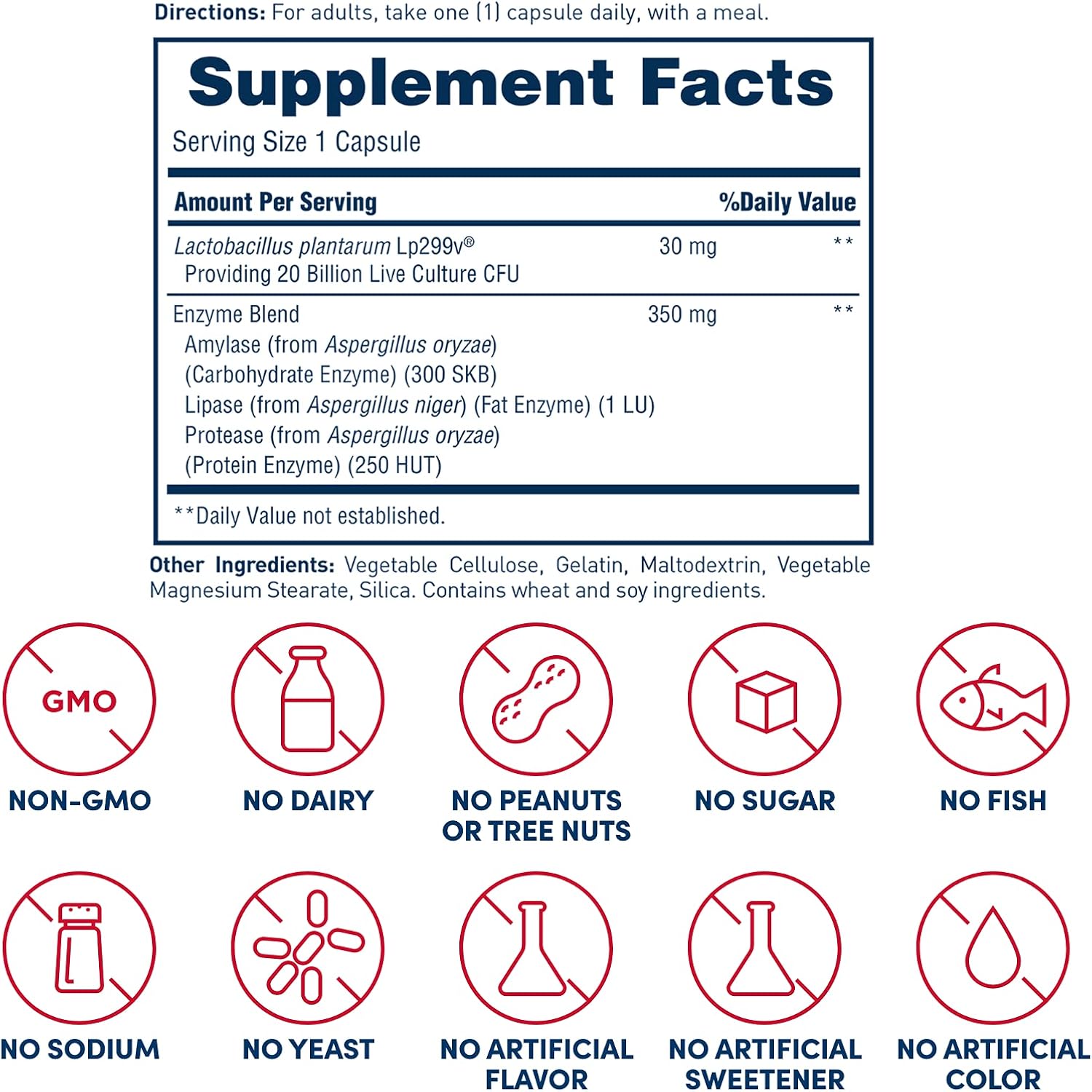 Enzyme Probiotic Complex Plus with 20 Billion Microorganisms - Supports Digestive Health, Reduces Gas & Bloating - Non-GMO - 30 Capsules