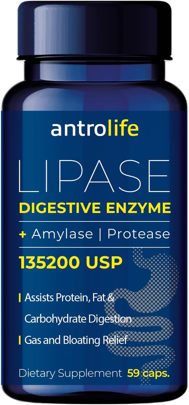 Enzyme-Rich Digestive Health Supplement with Lipase and Amylase - 59 Capsules - Dietary Nutritional Support for Digestive Comfort