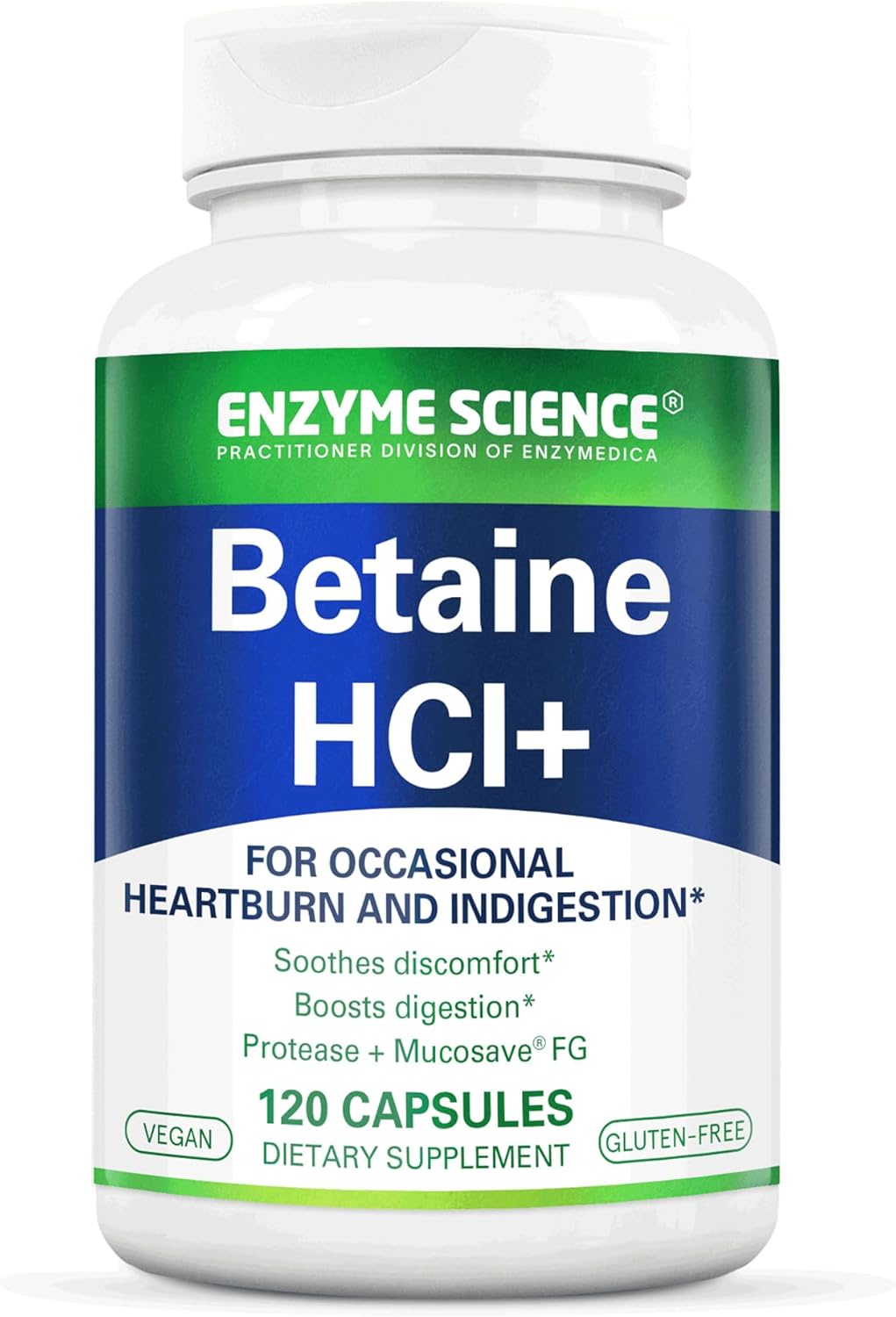 Enzyme Science Betaine HCl Capsules - Digestive Supplement for Heartburn & Indigestion, 120 Count