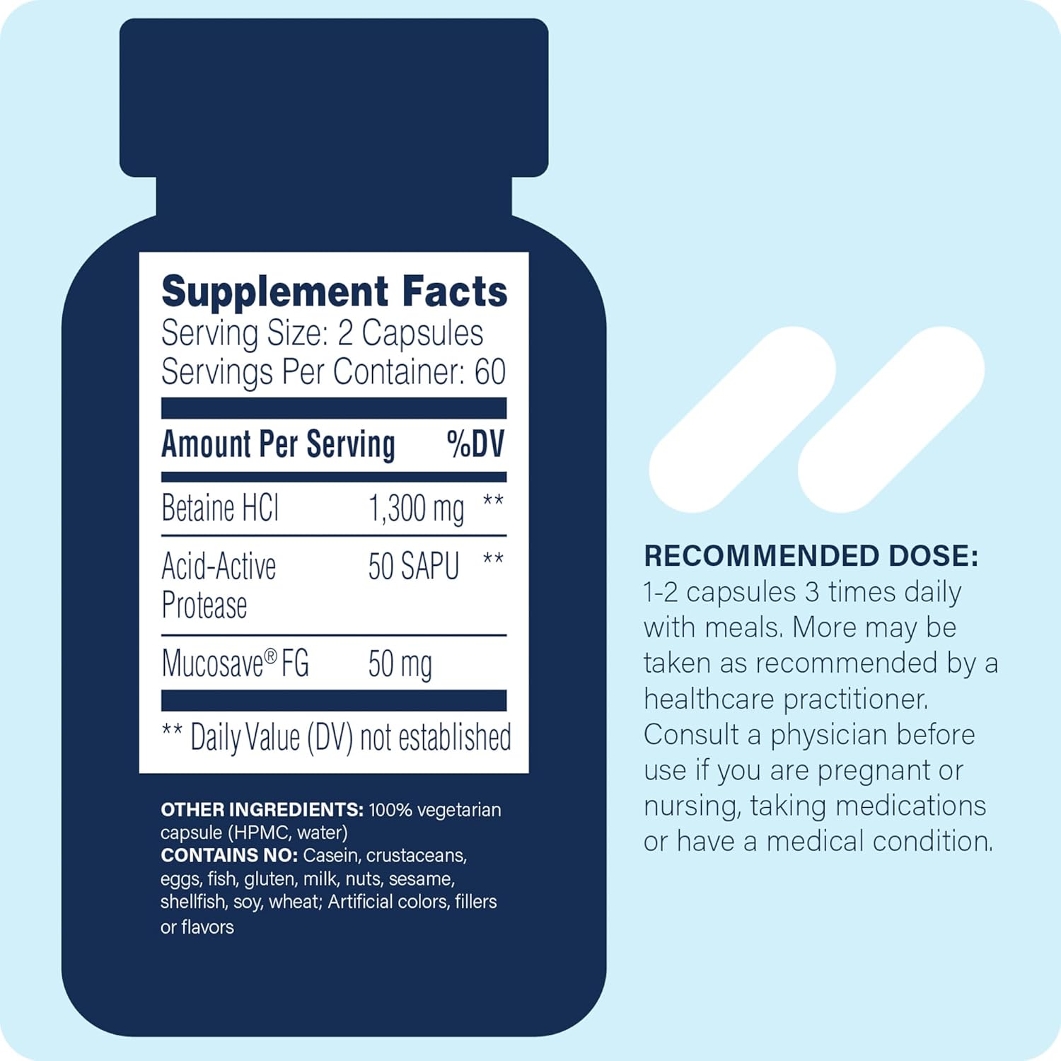 Enzyme Science Betaine HCl Capsules - Digestive Supplement for Heartburn & Indigestion, 120 Count