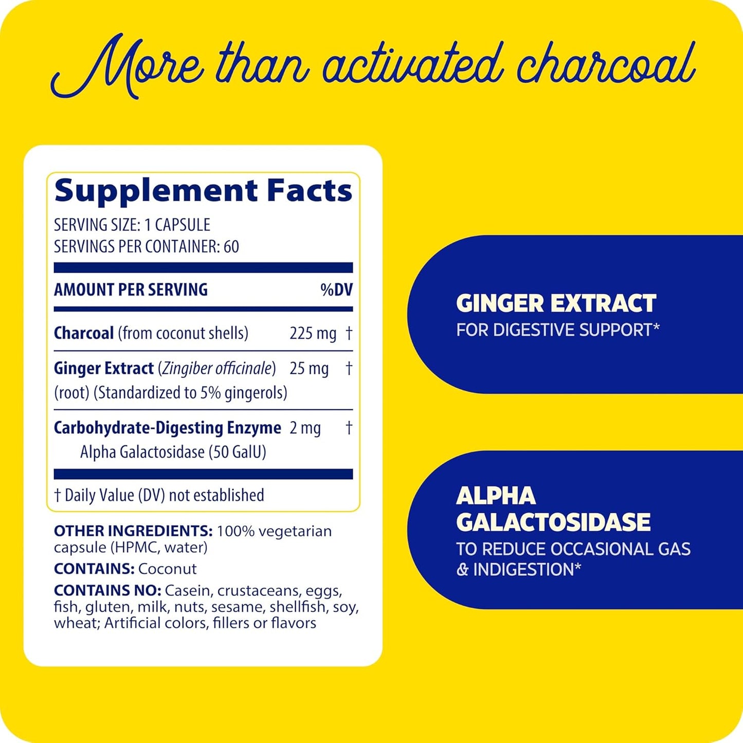 Enzymedica Activated Charcoal Capsules for Gas, Bloating & Indigestion Relief - Natural Detox Support - 60 Count