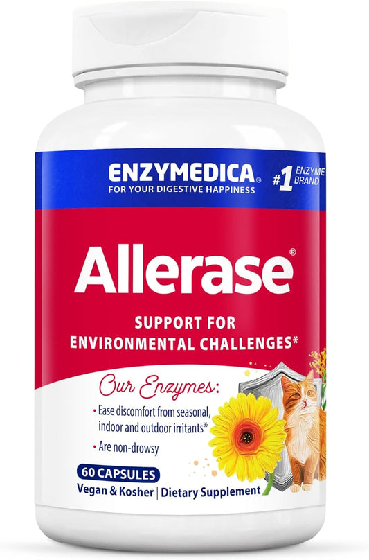 Enzymedica Allerase 60ct Non-Drowsy Enzyme Supplement for Seasonal Mucus Relief