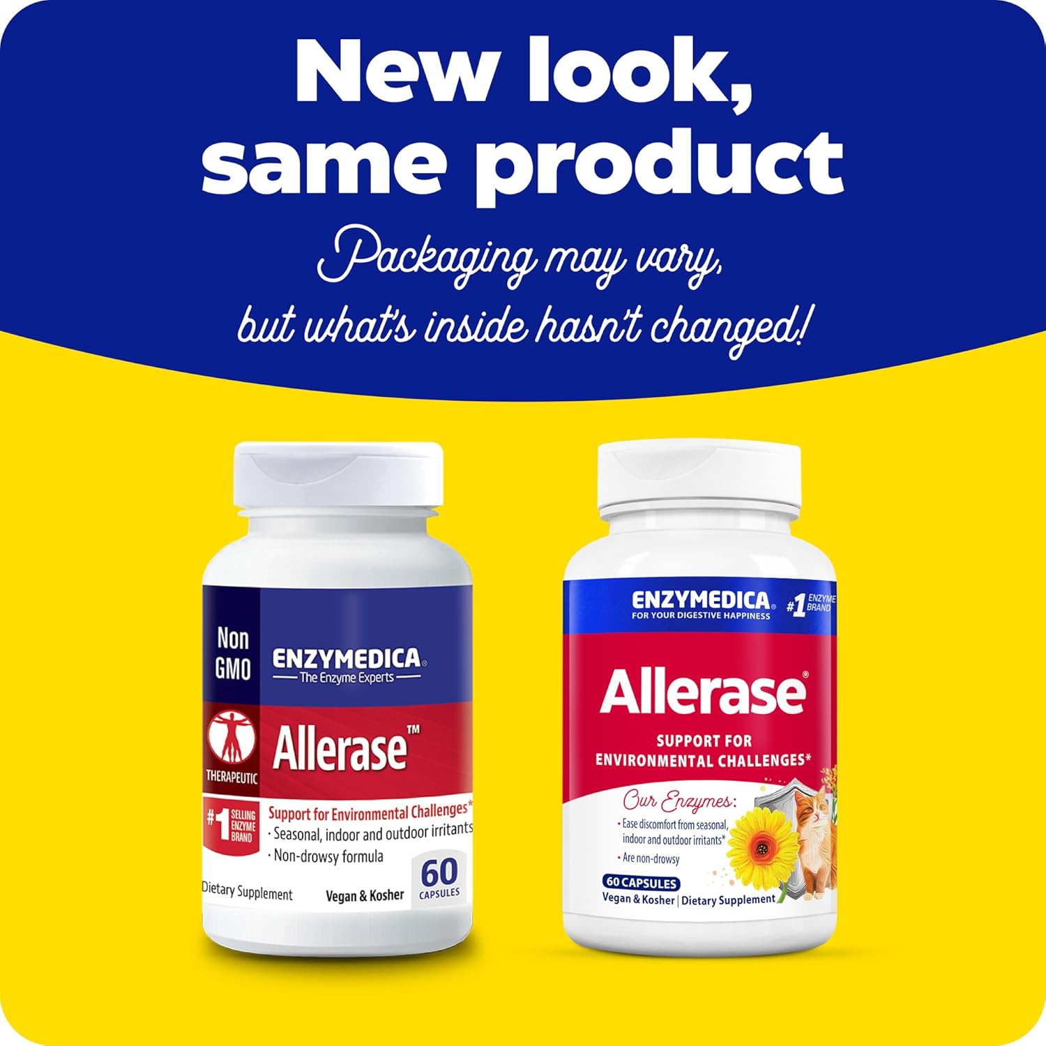 Enzymedica Allerase 60ct Non-Drowsy Enzyme Supplement for Seasonal Mucus Relief