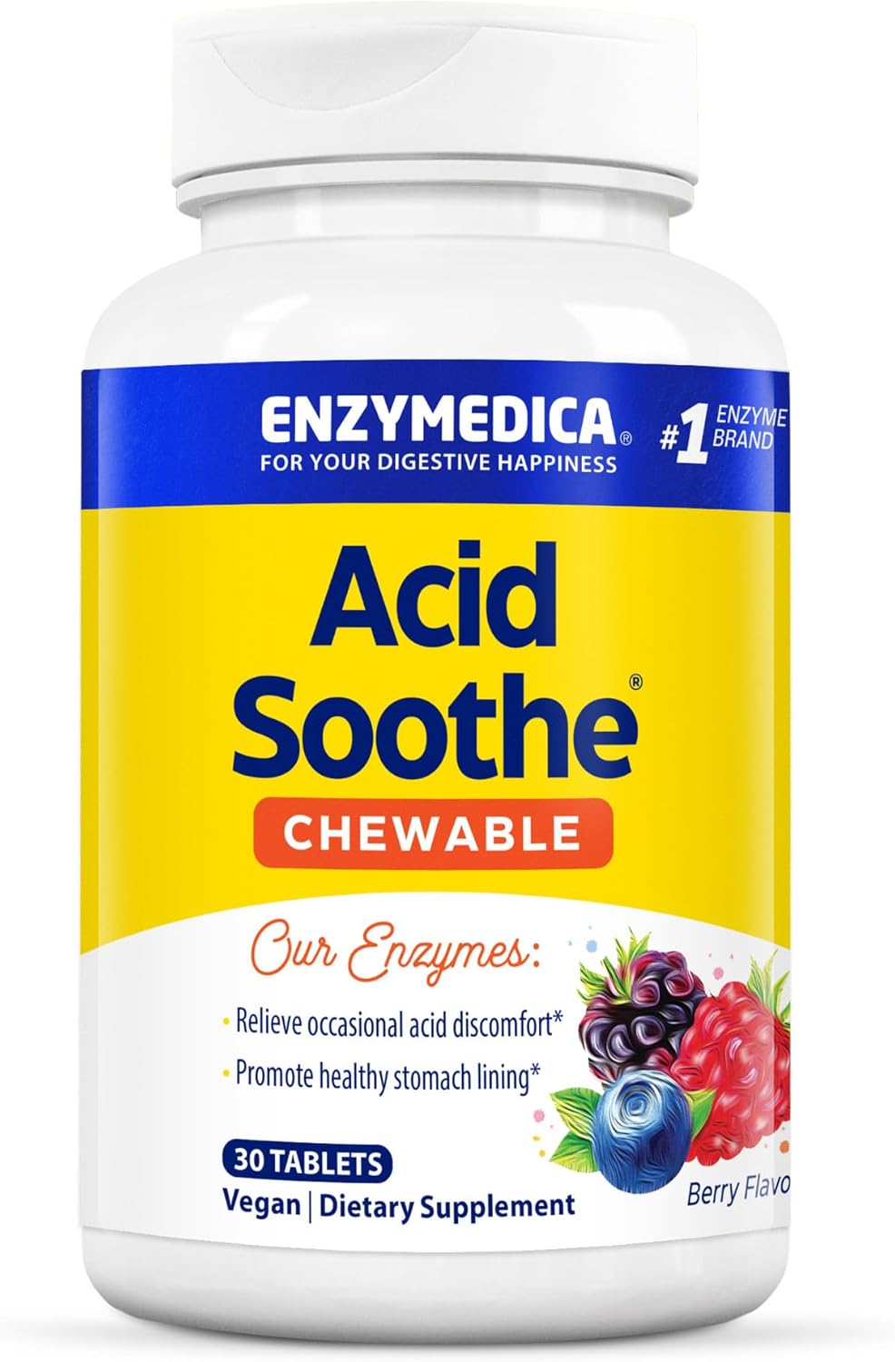 Enzymedica Chewable Acid Soothe Tablets for Occasional Heartburn Relief - 30 Count