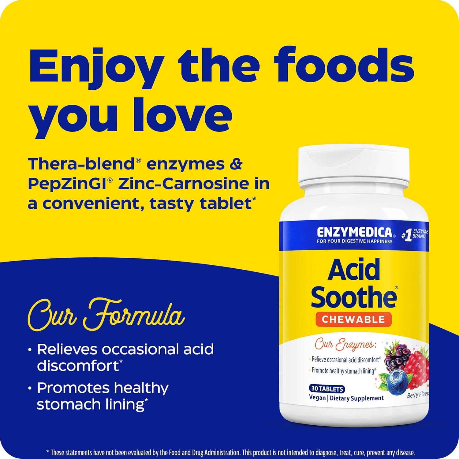 Enzymedica Chewable Acid Soothe Tablets for Occasional Heartburn Relief - 30 Count