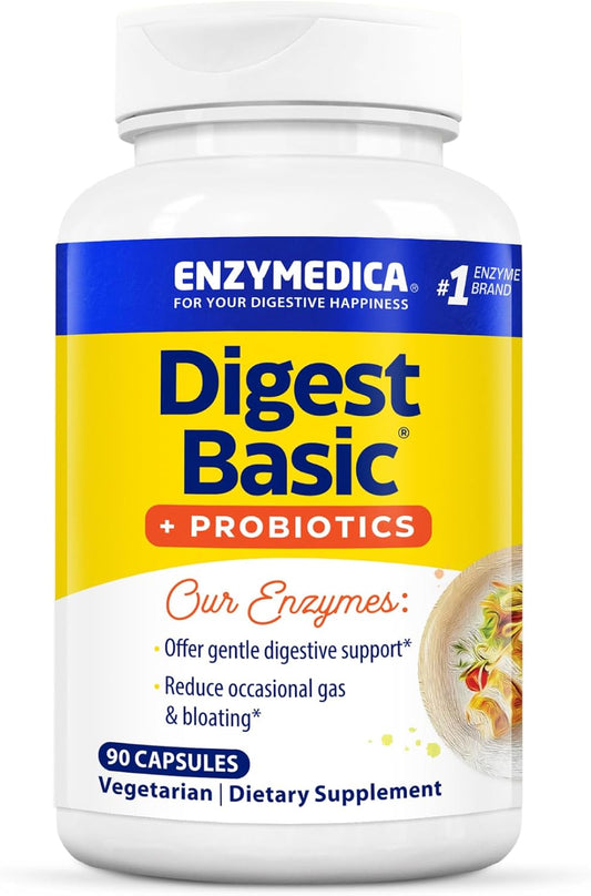 Enzymedica Digest Basic Plus Probiotics 90 Count - Gentle Digestive Enzymes with 400 Million CFU Active Cultures