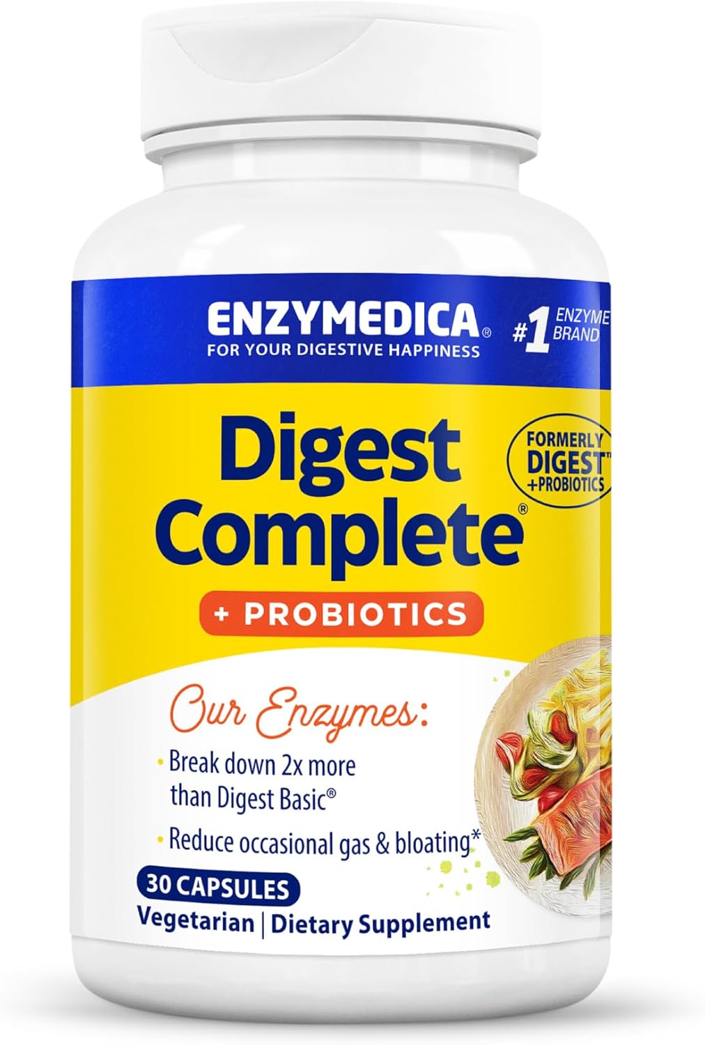 Enzymedica Digest Complete + Probiotics: Gentle Enzymes with 400 Million CFU, 30 Capsules