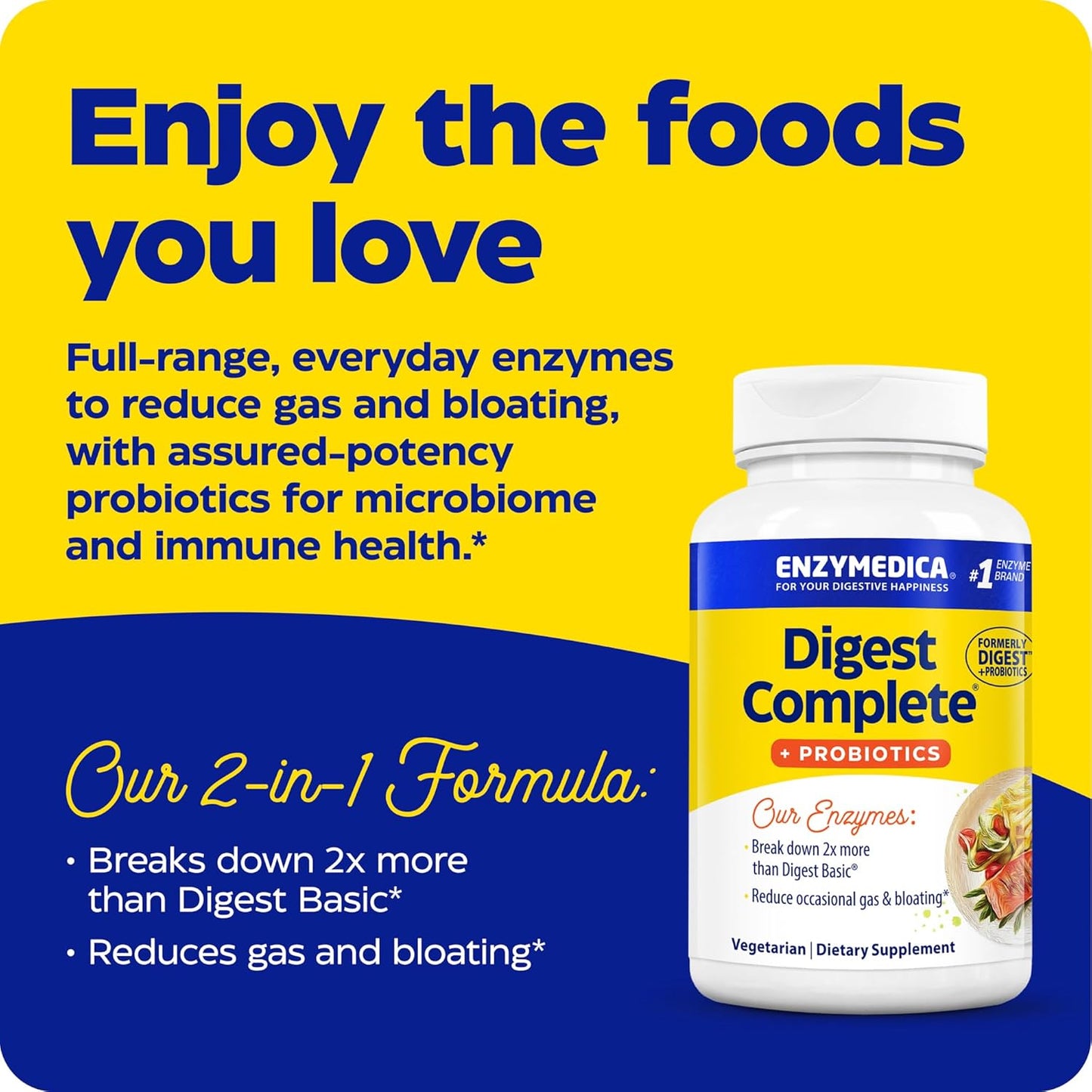 Enzymedica Digest Complete + Probiotics: Gentle Enzymes with 400 Million CFU, 30 Capsules