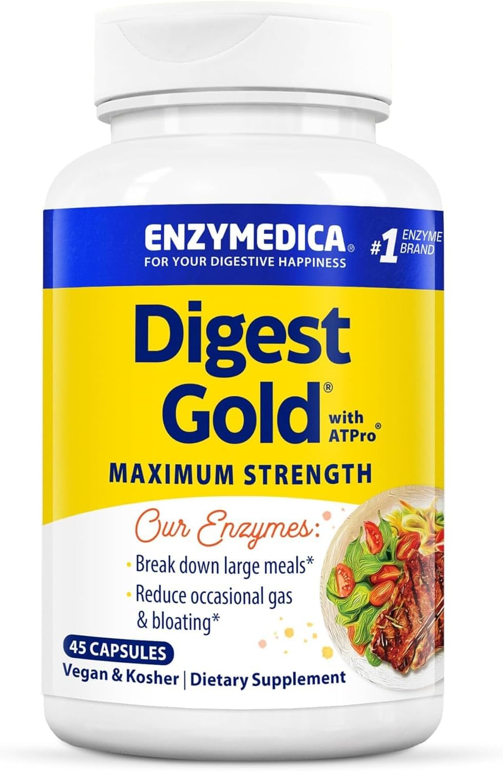 Enzymedica Digest Gold + ATPro: Powerful Digestive Enzymes for Fast Bloating Relief - 45 Capsules