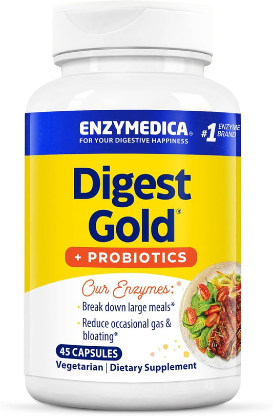 Enzymedica Digest Gold + Probiotics, 45 Count - 2-in-1 Gut Health Formula with Digestive Enzymes & 1.5 Billion Probiotic Cultures