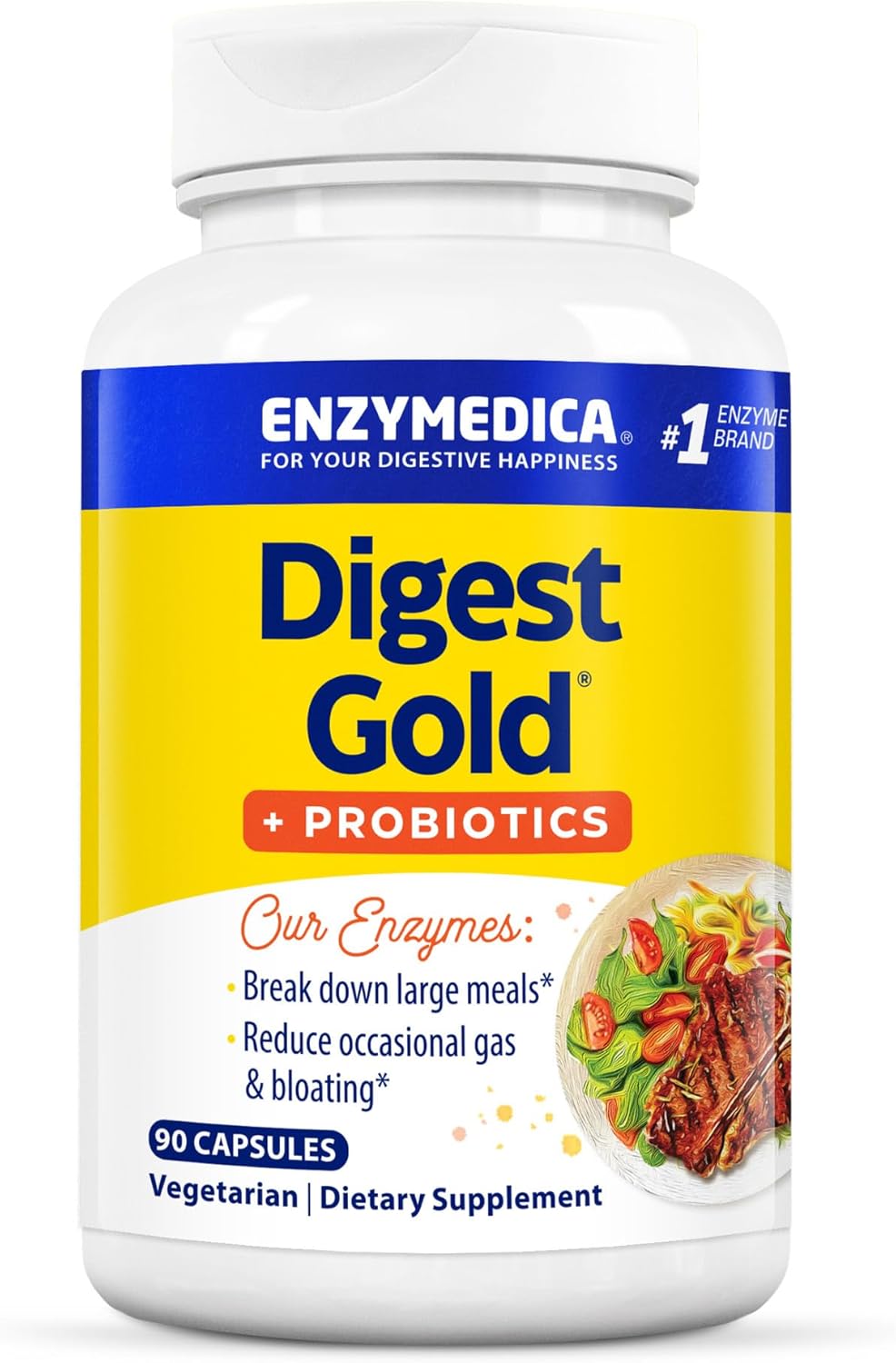 Enzymedica Digest Gold + Probiotics 90 Count - 2-in-1 Formula for Gut Health with Digestive Enzymes & 1.5B Probiotic Cultures