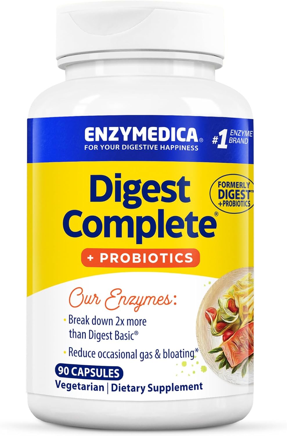 Enzymedica Digest + Probiotics Capsules, Enzyme Support for Healthy Digestion, Relief from Gas, Bloating, Indigestion, 1.2 Billion CFU - 90 Count