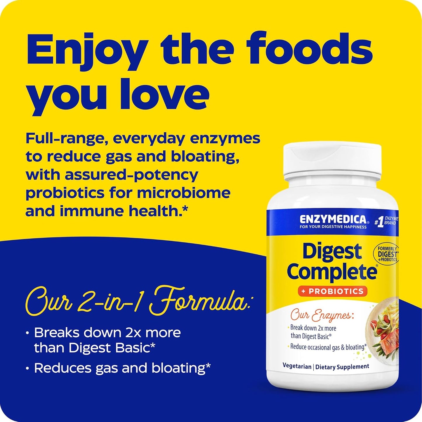 Enzymedica Digest + Probiotics Capsules, Enzyme Support for Healthy Digestion, Relief from Gas, Bloating, Indigestion, 1.2 Billion CFU - 90 Count