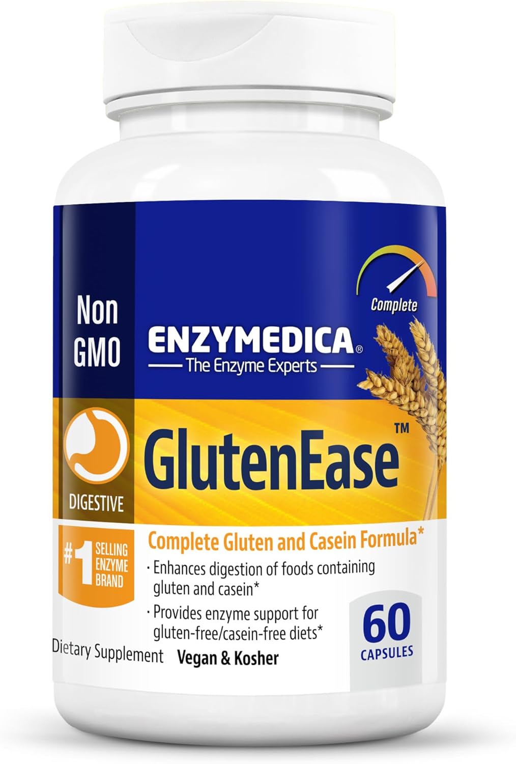 Enzymedica GlutenEase Digestive Enzymes, 60 Capsules for Fast Gas & Bloating Relief