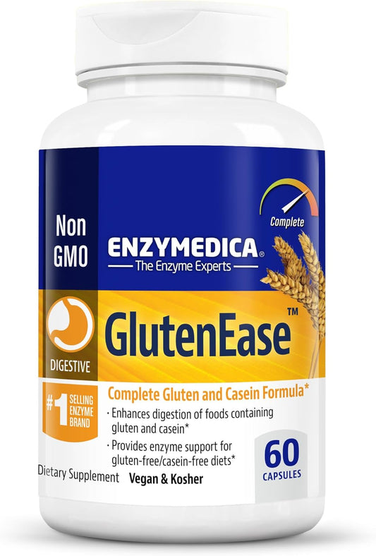Enzymedica GlutenEase Digestive Enzymes, 60 Capsules for Fast Gas & Bloating Relief
