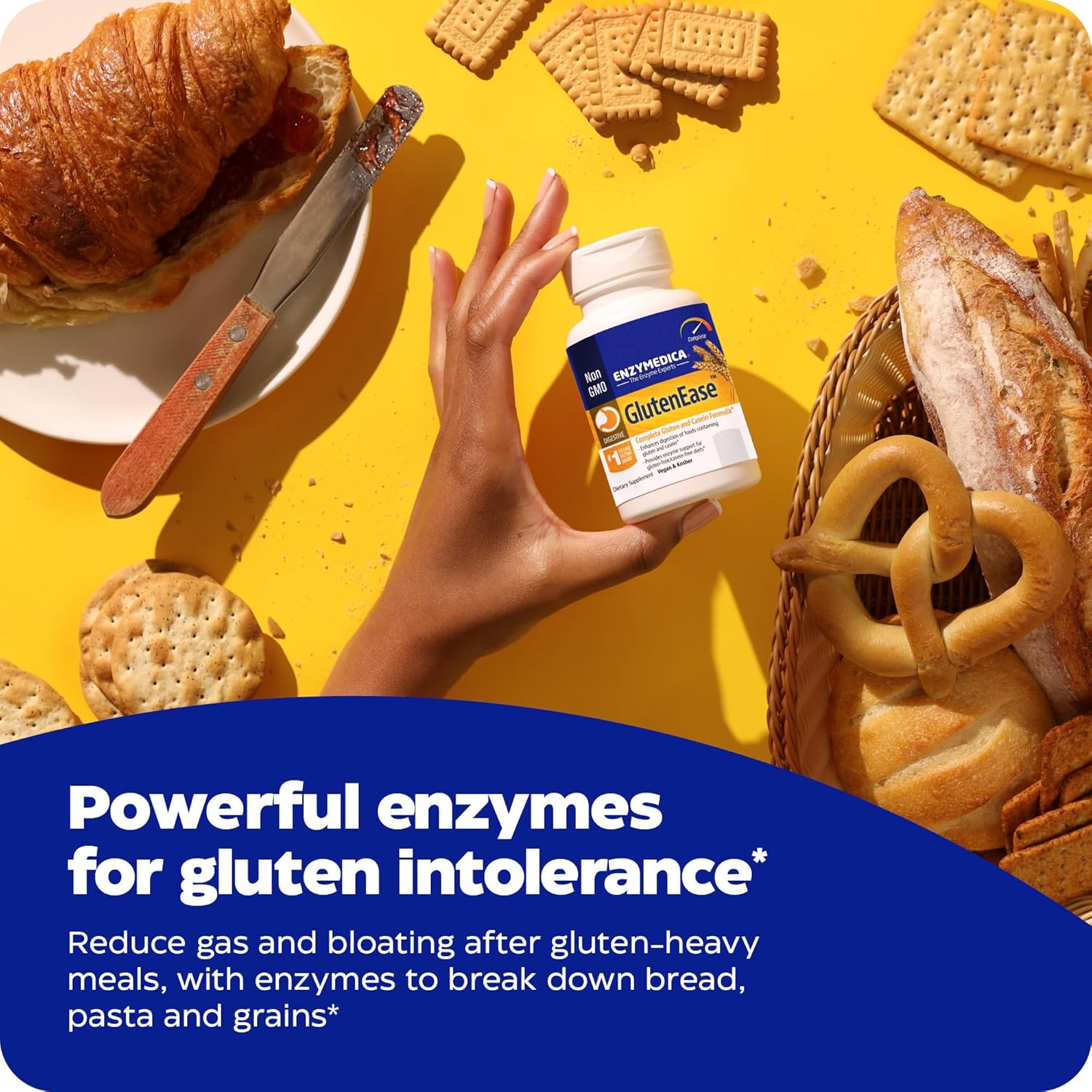 Enzymedica GlutenEase Digestive Enzymes, 60 Capsules for Fast Gas & Bloating Relief