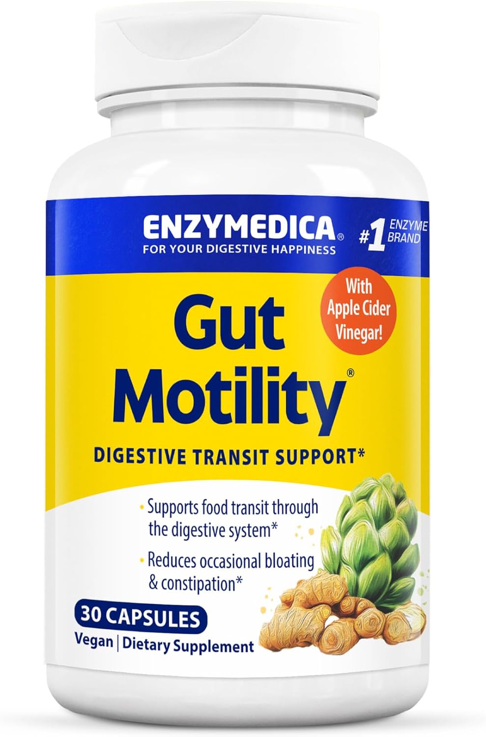 Enzymedica Gut Motility Supplement - Supports Regular Bowel Movements, Reduces Bloating & Constipation - 30 Capsules