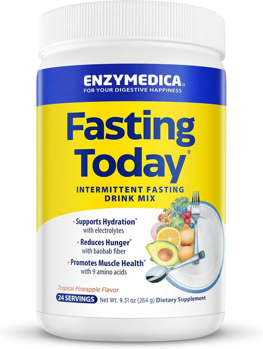 Enzymedica Intermittent Fasting Drink Mix: Electrolyte Powder Supplement for Hydration, Appetite Control & Muscle Health - Keto Friendly, Tropical Pineapple Flavor, 24 Servings