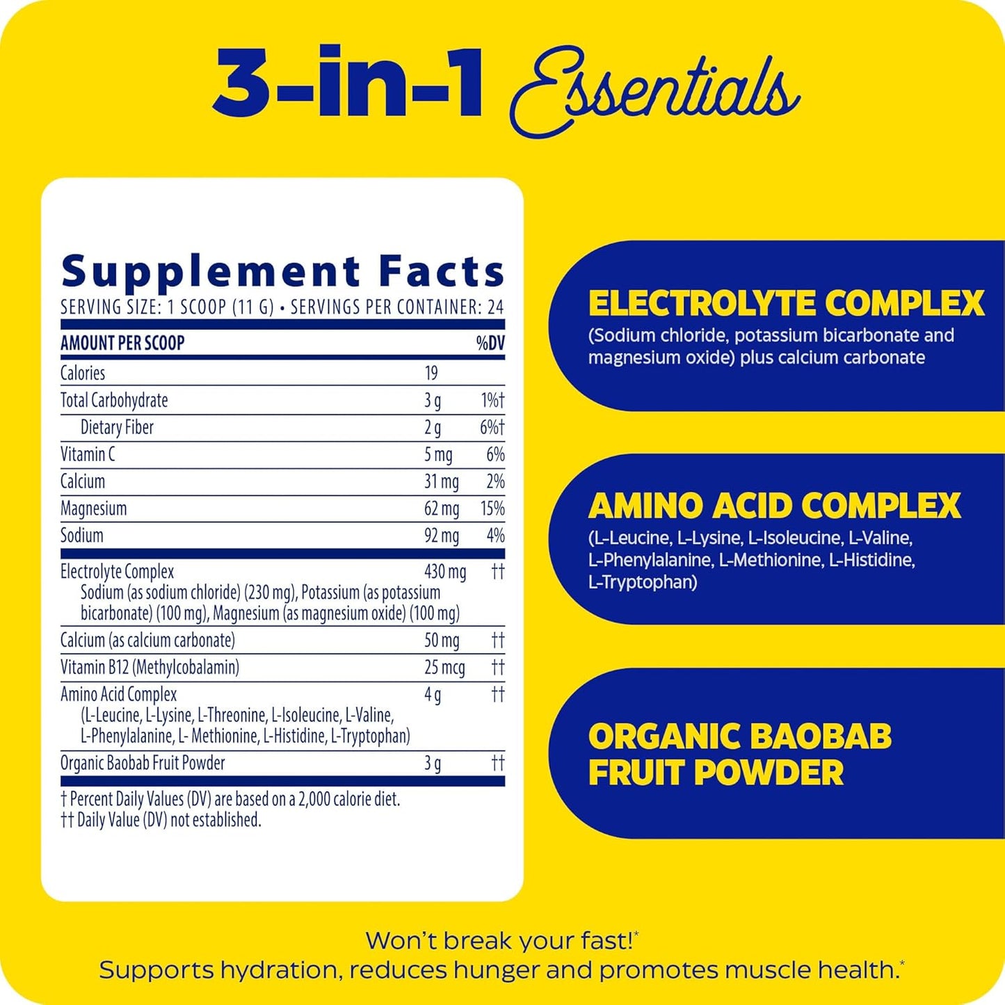 Enzymedica Intermittent Fasting Drink Mix: Electrolyte Powder Supplement for Hydration, Appetite Control & Muscle Health - Keto Friendly, Tropical Pineapple Flavor, 24 Servings