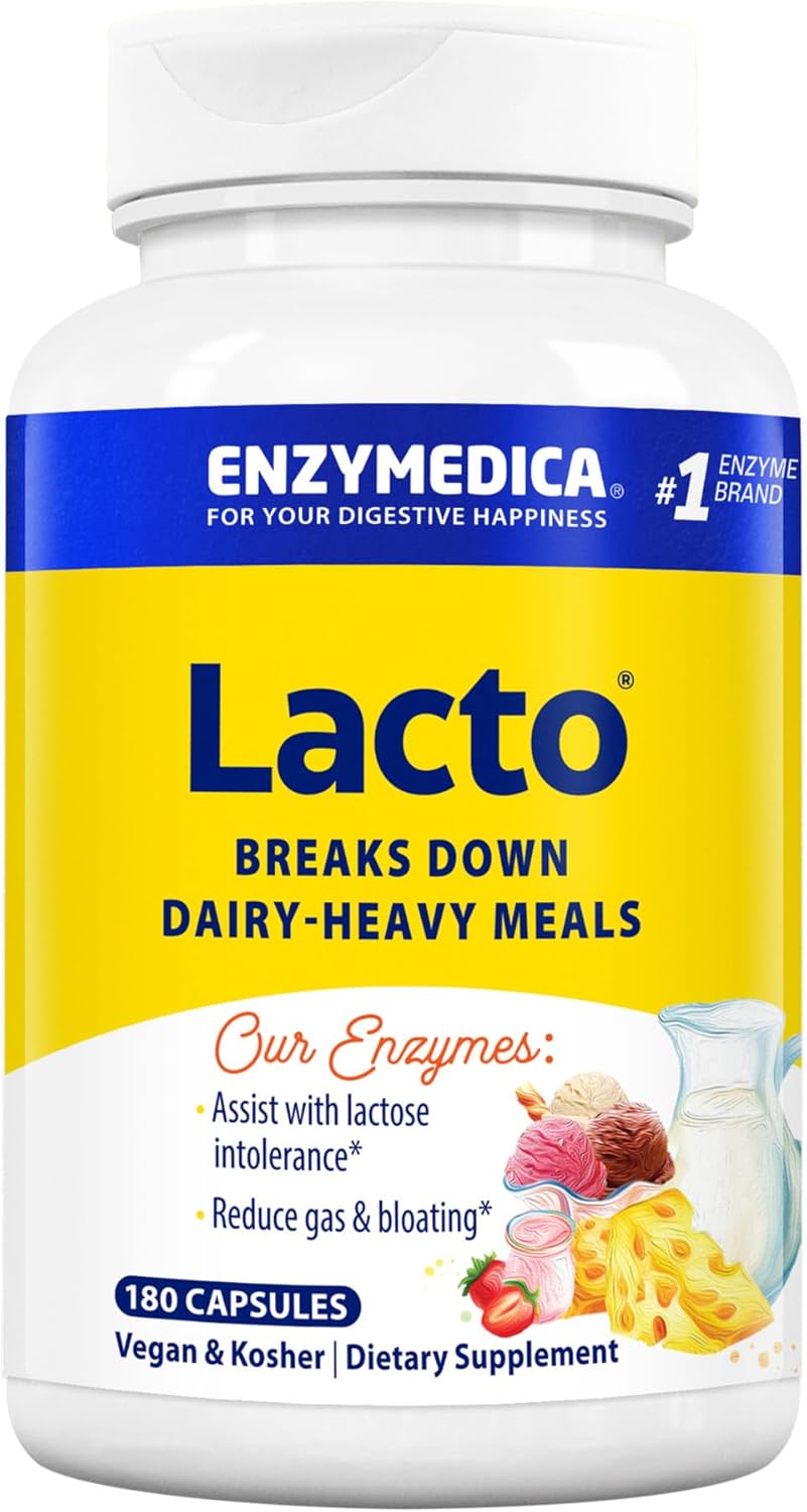 Enzymedica Lacto Digestive Enzymes - Fast-Acting Relief for Gas & Bloating - 180 Count Pack