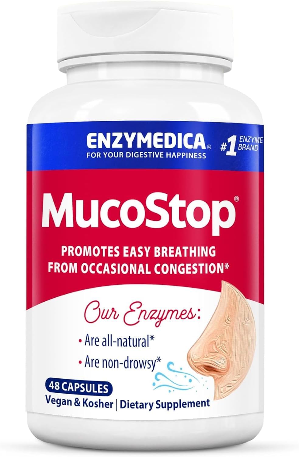 Enzymedica MucoStop 48 Count Natural Enzyme Supplement for Congestion Relief and Easy Breathing