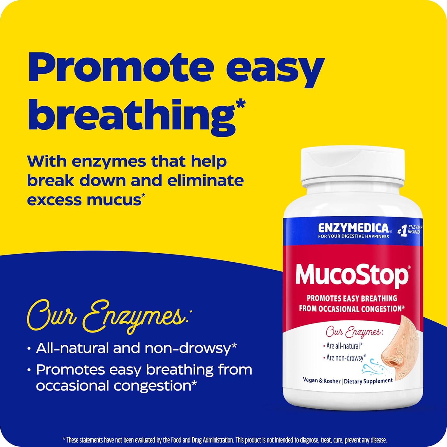 Enzymedica MucoStop Enzyme Support Capsules for Non-Drowsy Congestion Relief, 48 Count