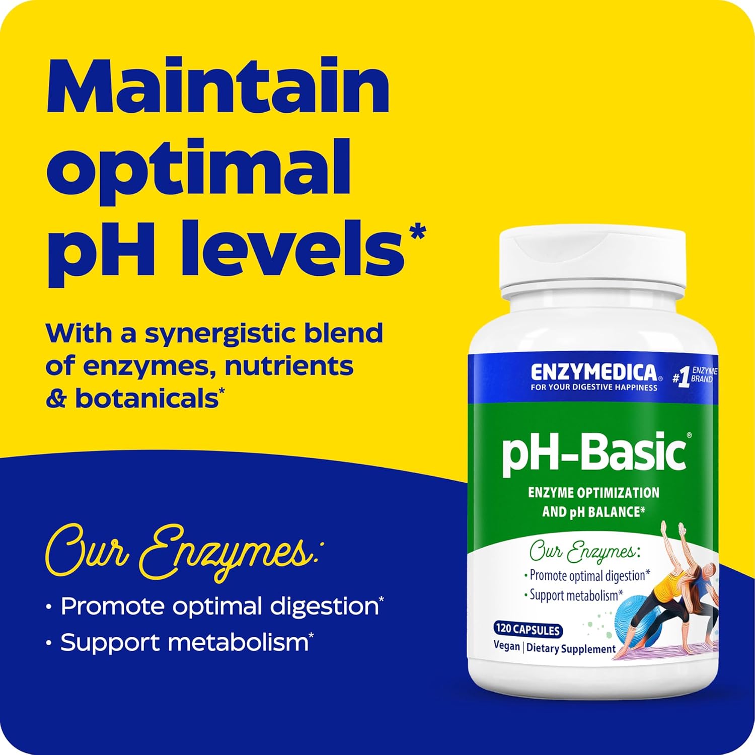 Enzymedica pH-Basic Digestive Enzymes with Nutrients & Herbs - 120 Count - Supports Healthy Digestion & pH Balance